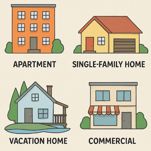 4 Different Types of Investments: Apartment, Single Family Home, Vacation Home, Commercial